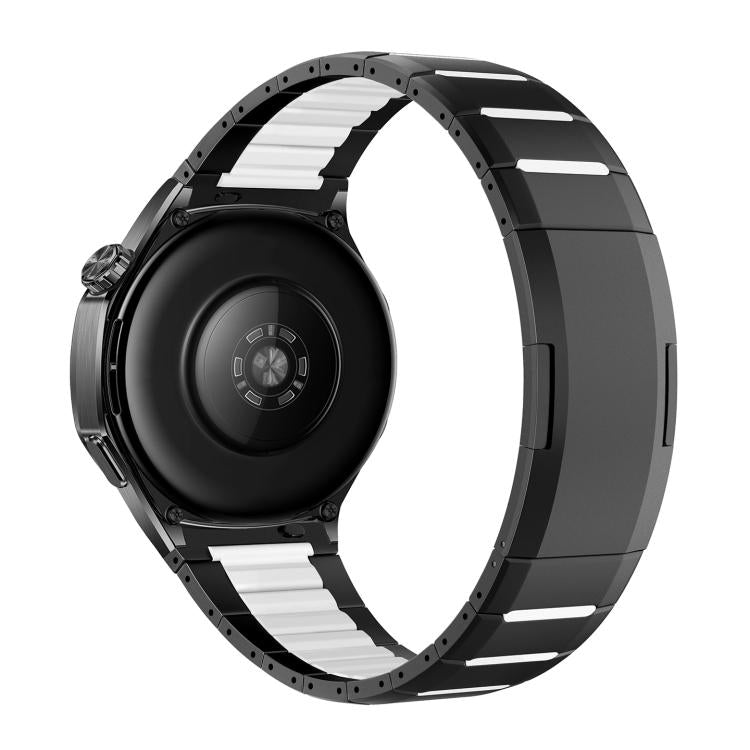 Cinturino per orologio curvo bicolore in acciaio inossidabile con chiusura a sgancio laterale, 22mm