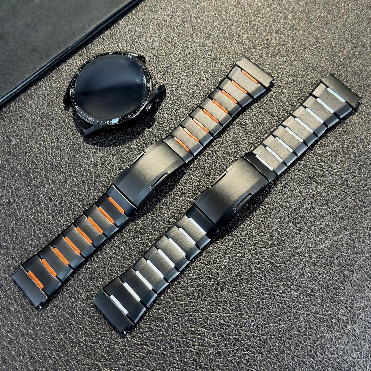 Cinturino per orologio curvo bicolore in acciaio inossidabile con chiusura a sgancio laterale, 22mm