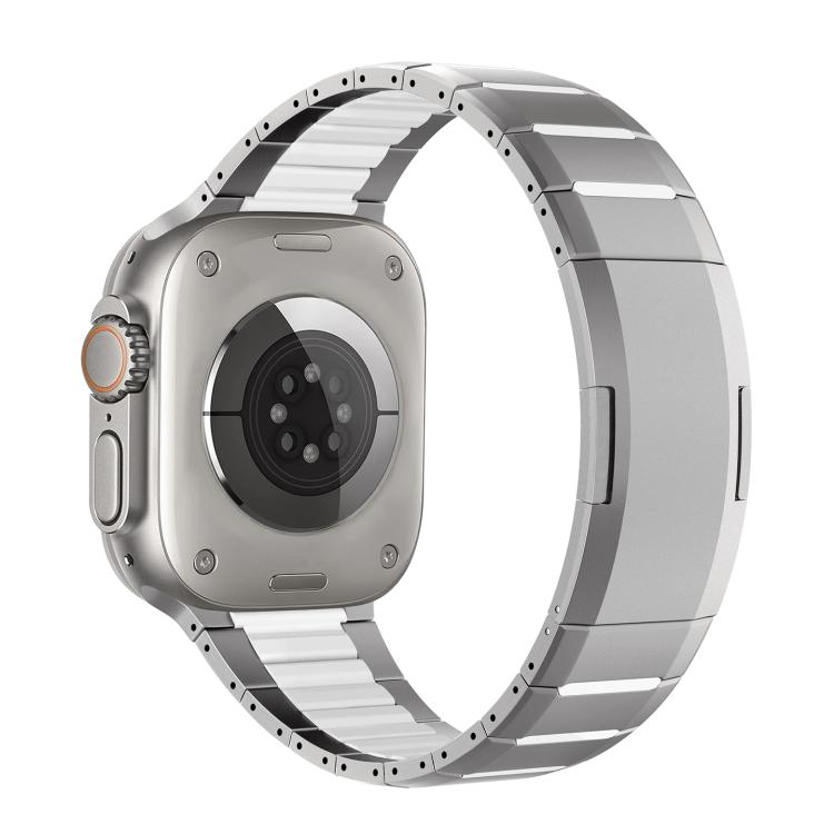Cinturino per orologio curvo bicolore in acciaio inossidabile con chiusura a sgancio laterale, For Apple Watch 49mm / 46mm / 45mm / 44mm, For Apple Watch 42mm / 41mm / 40mm / 38mm