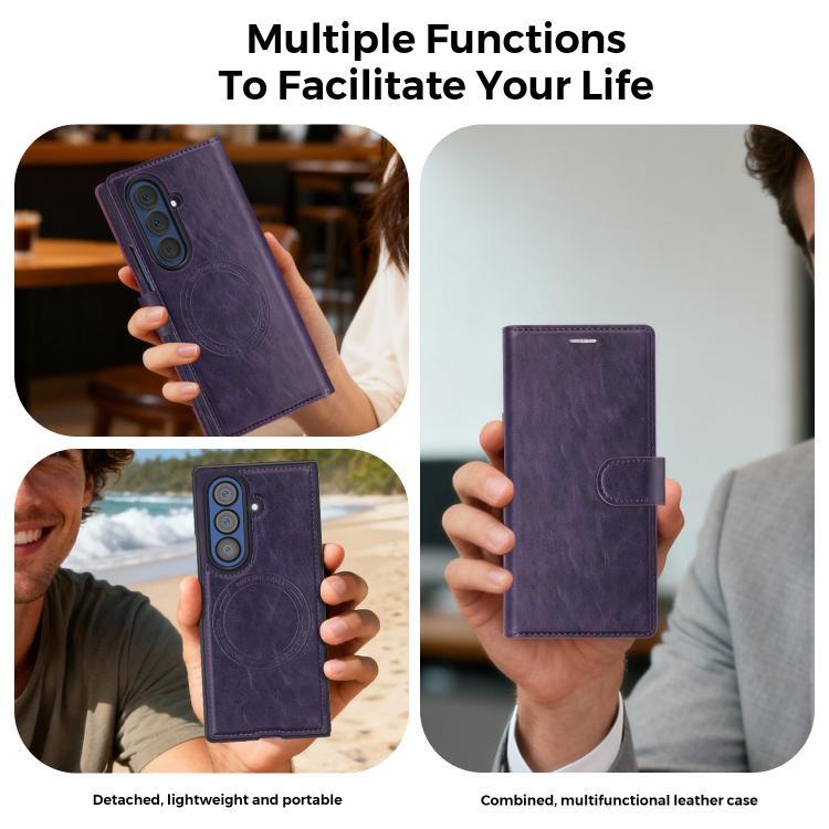 Custodia per telefono Lingdun in ecopelle vegana, pieghevole e magnetica, con chiusura rimovibile., For Samsung Galaxy Z Fold7 5G