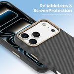 Custodia per telefono Mocome in Kevlar con texture in fibra di carbonio, magnetica e antiurto., For iPhone 17 Pro Max