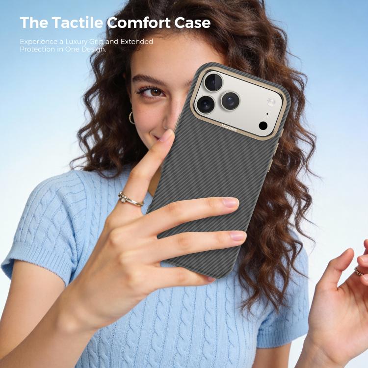 Custodia per telefono Mocome in Kevlar con texture in fibra di carbonio, magnetica e antiurto., For iPhone 17 Pro Max