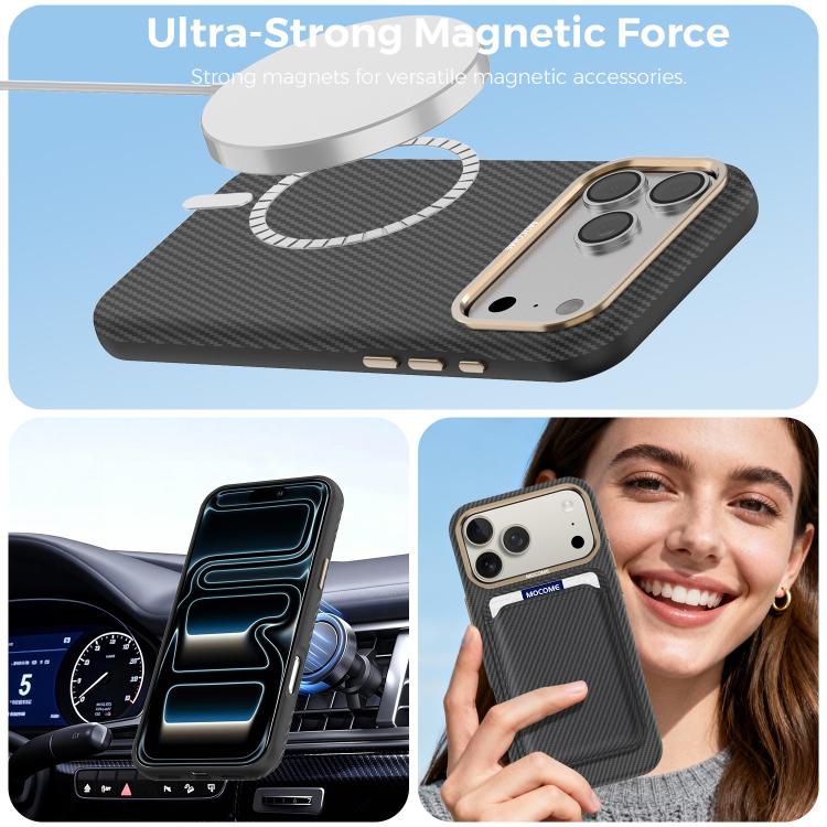Custodia per telefono Mocome in Kevlar con texture in fibra di carbonio, magnetica e antiurto., For iPhone 17 Pro Max