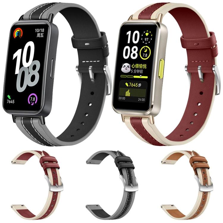 Cinturino per orologio in vera pelle con cuciture composite, For Huawei Band 10 / 9 / 8