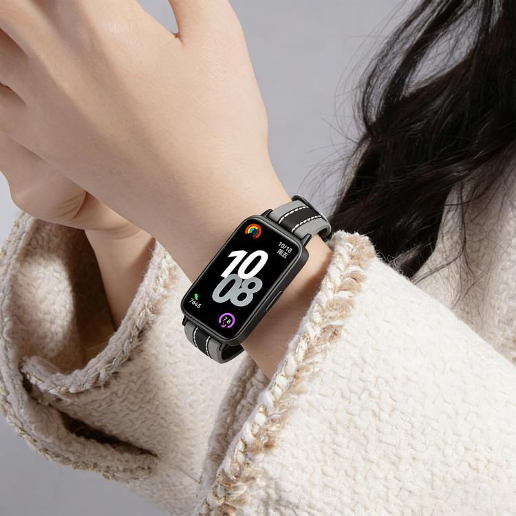 Cinturino per orologio in vera pelle con cuciture composite, For Huawei Band 10 / 9 / 8
