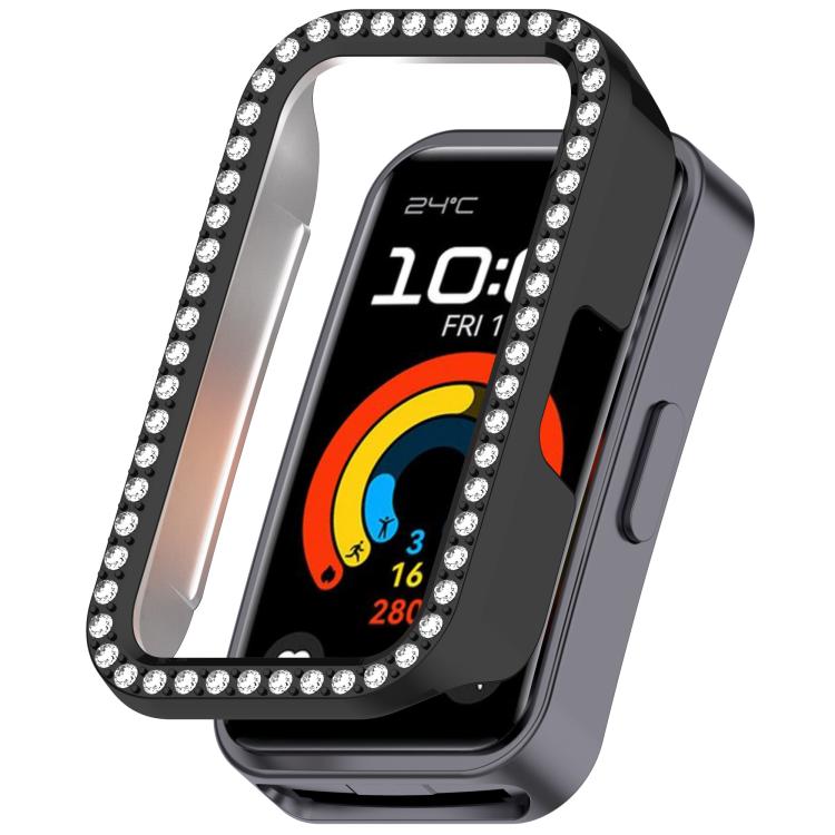 Custodia protettiva per orologio in policarbonato cavo con mezza copertura e fila singola di diamanti., For Huawei Band 11