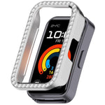 Custodia protettiva per orologio in policarbonato cavo con mezza copertura e fila singola di diamanti., For Huawei Band 11