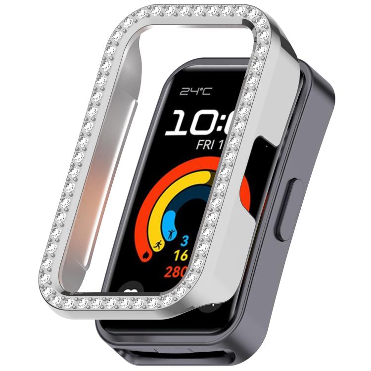 Custodia protettiva per orologio in policarbonato cavo con mezza copertura e fila singola di diamanti., For Huawei Band 11