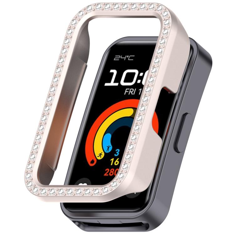 Custodia protettiva per orologio in policarbonato cavo con mezza copertura e fila singola di diamanti., For Huawei Band 11