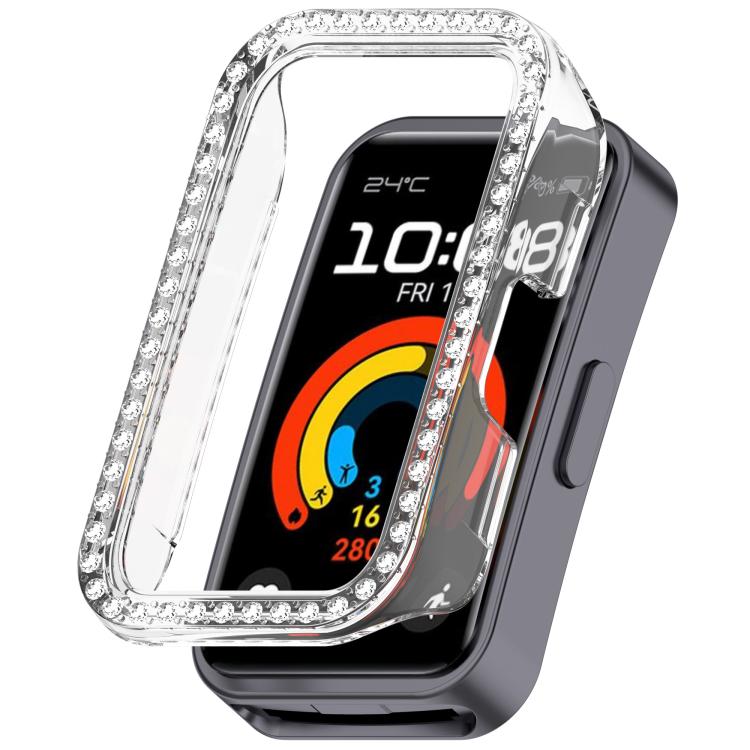 Custodia protettiva per orologio in policarbonato cavo con mezza copertura e fila singola di diamanti., For Huawei Band 11