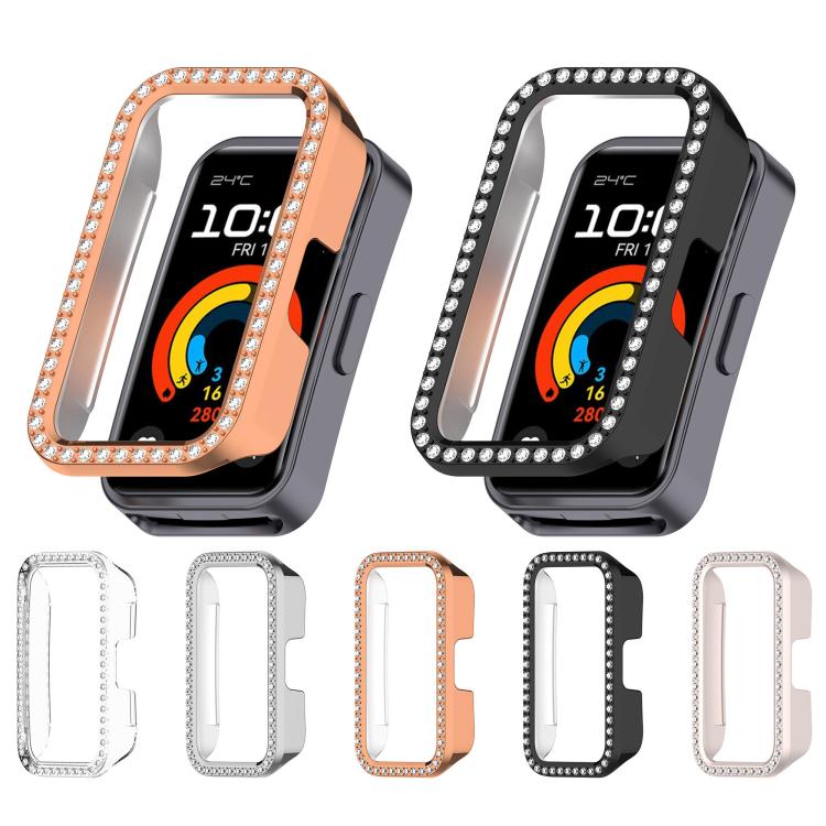 Custodia protettiva per orologio in policarbonato cavo con mezza copertura e fila singola di diamanti., For Huawei Band 11
