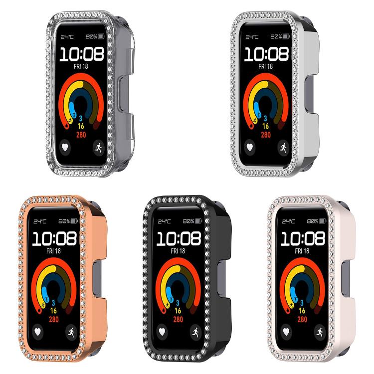 Custodia protettiva per orologio in policarbonato cavo con mezza copertura e fila singola di diamanti., For Huawei Band 11