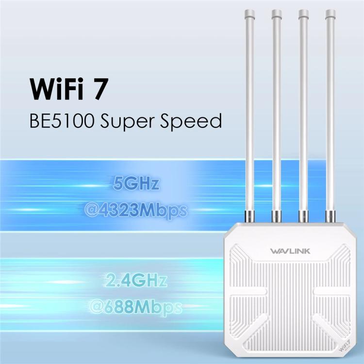 WAVLINK BE5100 WN573HBE2 With 8dBi High Gain Antenna IP67 Waterproof WiFi 7 Outdoor Router, US Plug, EU Plug, UK Plug, AU Plug