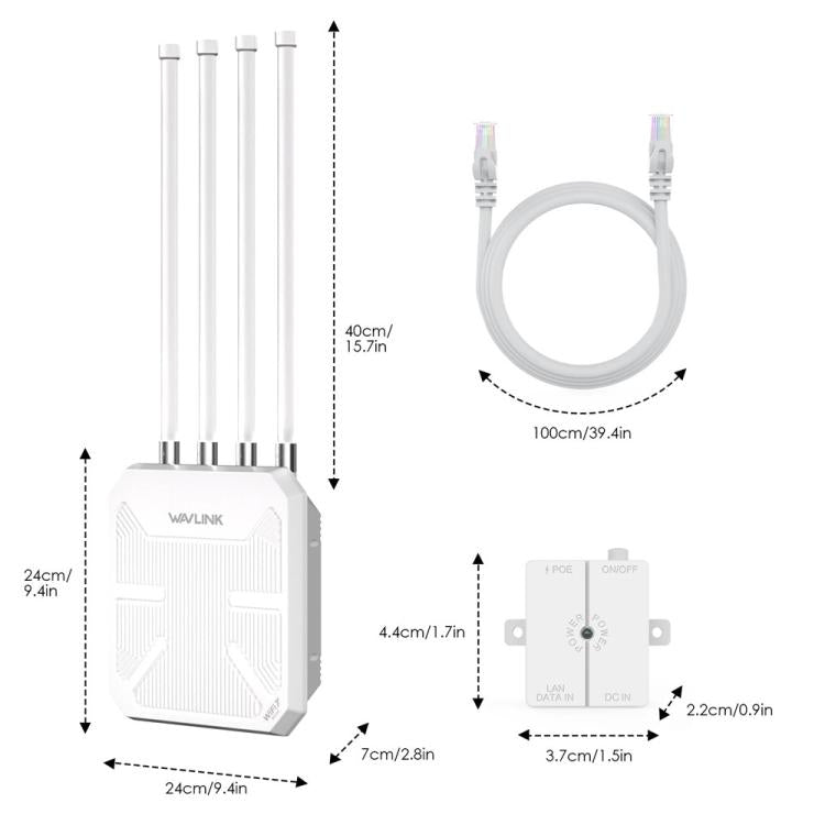 WAVLINK BE5100 WN573HBE2 With 8dBi High Gain Antenna IP67 Waterproof WiFi 7 Outdoor Router, US Plug, EU Plug, UK Plug, AU Plug