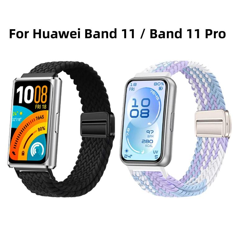 Cinturino per orologio in nylon intrecciato elastico con fibbia magnetica., For Huawei Band 11 / Band 11 Pro