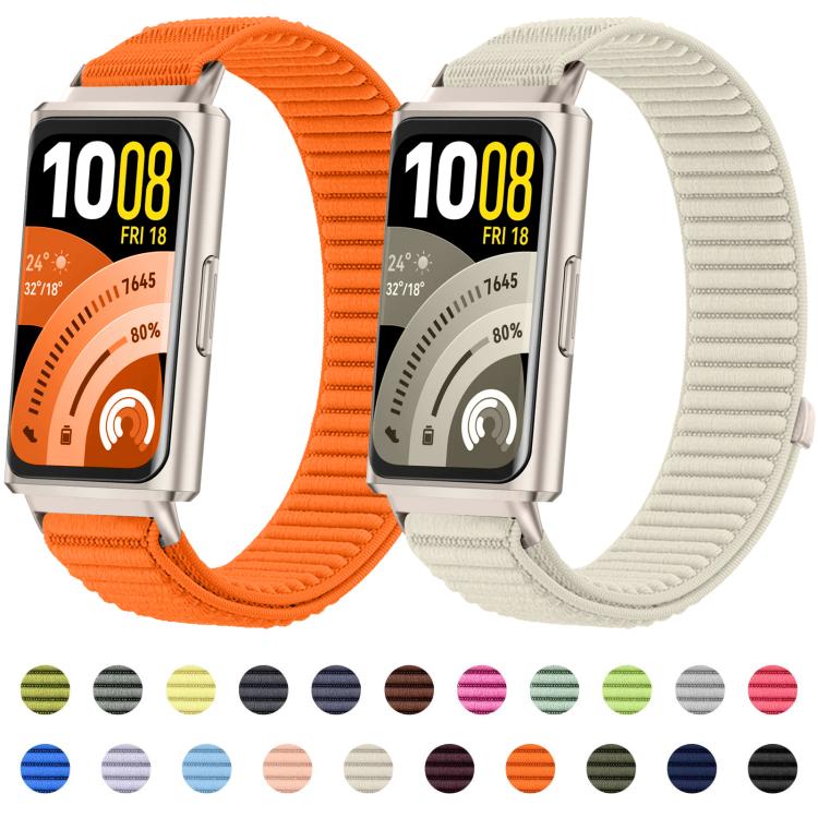 Cinturino per orologio in nylon intrecciato con chiusura a strappo e interfaccia metallica., For Huawei Band 11 / Band 11 Pro