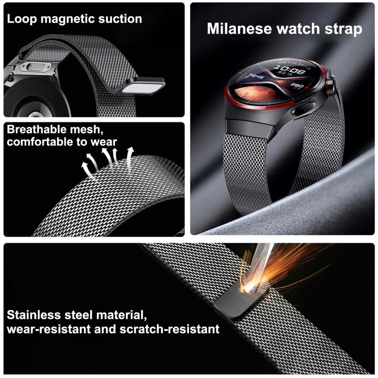 Pulsante Interfaccia senza soluzione di continuità Cinturino per orologio Milanese magnetico in acciaio inossidabile, For Huawei Watch 4 Pro