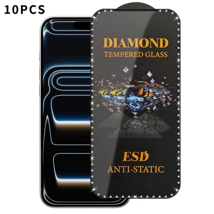 10 pellicole serigrafiche ad alta definizione in vetro temperato antistatico con effetto diamante su tutto lo schermo., For iPhone 17 Pro Max, For iPhone 17 Pro, For iPhone 17, For iPhone Air, For iPhone 16 Pro Max, For iPhone 16 Pro, For iPhone 16 Plu...