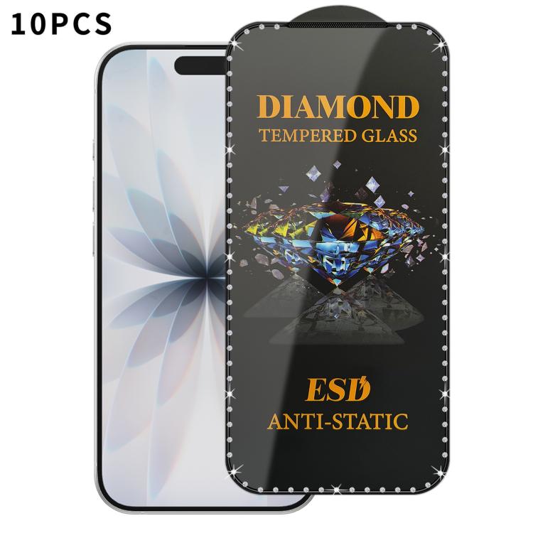 10 pellicole serigrafiche ad alta definizione in vetro temperato antistatico con effetto diamante su tutto lo schermo., For iPhone 17 Pro Max, For iPhone 17 Pro, For iPhone 17, For iPhone Air, For iPhone 16 Pro Max, For iPhone 16 Pro, For iPhone 16 Plu...