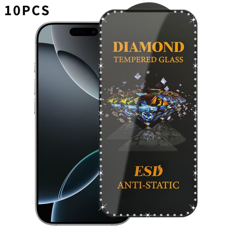 10 pellicole serigrafiche ad alta definizione in vetro temperato antistatico con effetto diamante su tutto lo schermo., For iPhone 17 Pro Max, For iPhone 17 Pro, For iPhone 17, For iPhone Air, For iPhone 16 Pro Max, For iPhone 16 Pro, For iPhone 16 Plu...