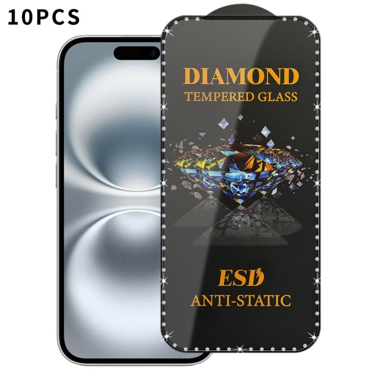 10 pellicole serigrafiche ad alta definizione in vetro temperato antistatico con effetto diamante su tutto lo schermo., For iPhone 17 Pro Max, For iPhone 17 Pro, For iPhone 17, For iPhone Air, For iPhone 16 Pro Max, For iPhone 16 Pro, For iPhone 16 Plu...
