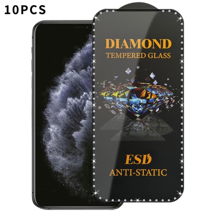 10 pellicole serigrafiche ad alta definizione in vetro temperato antistatico con effetto diamante su tutto lo schermo., For iPhone 11 Pro