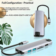 Hub Gigabit Ethernet 7 in 1 USB-C con ricarica PD100W e risoluzione 4K HD, dotato di USB 3.0 e lettore di schede SD/TF., HC-75LC
