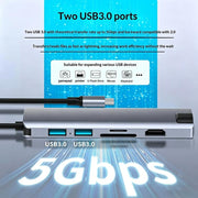 Hub Gigabit Ethernet 7 in 1 USB-C con ricarica PD100W e risoluzione 4K HD, dotato di USB 3.0 e lettore di schede SD/TF., HC-75LC