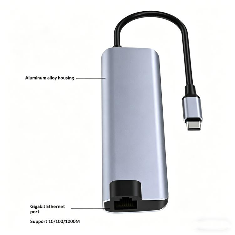 Hub Gigabit Ethernet 7 in 1 USB-C con ricarica PD100W e risoluzione 4K HD, dotato di USB 3.0 e lettore di schede SD/TF., HC-75LC