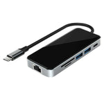 HC-76 4K HD RJ45 Ethernet SD TF Card Reader Multi Port Adapter 10 in 1 USB-C Hub Docking Station, HC-76