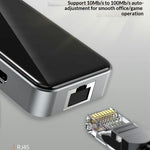 HC-76 4K HD RJ45 Ethernet SD TF Card Reader Multi Port Adapter 10 in 1 USB-C Hub Docking Station, HC-76