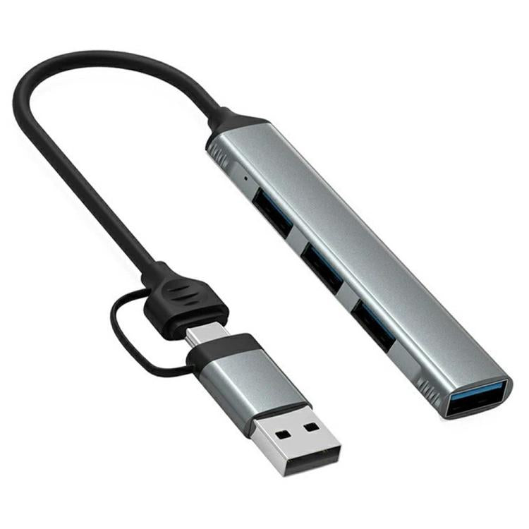 Hub portatile HC-77 in lega di alluminio con connettori USB-C/USB-A, USB 3.0 e 3 porte USB 2.0, docking station., HC-77