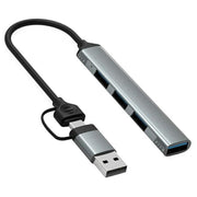 Hub portatile HC-77 in lega di alluminio con connettori USB-C/USB-A, USB 3.0 e 3 porte USB 2.0, docking station., HC-77