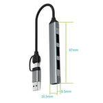 Hub portatile HC-77 in lega di alluminio con connettori USB-C/USB-A, USB 3.0 e 3 porte USB 2.0, docking station., HC-77