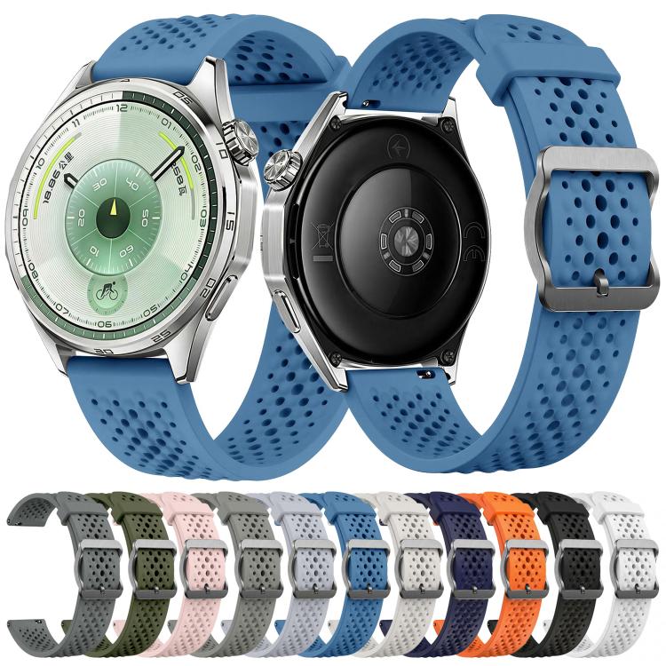 Cinturino per orologio in silicone traforato e traspirante con fibbia ad ardiglione., 22mm