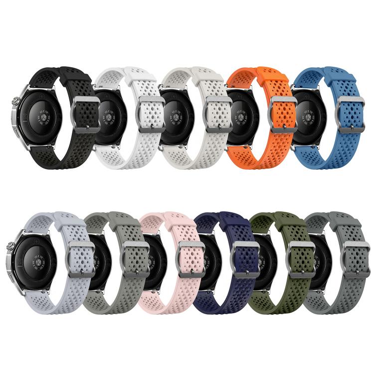 Cinturino per orologio in silicone traforato e traspirante con fibbia ad ardiglione., 22mm