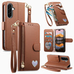 Portafoglio con cerniera a forma di cuore fantasy, custodia per telefono in pelle vegana con cinturino, For Samsung Galaxy A57 5G, For Samsung Galaxy A37 5G, For Samsung Galaxy S25 FE 5G, For Samsung Galaxy M36 5G
