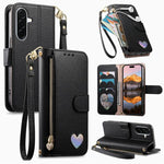 Portafoglio con cerniera a forma di cuore fantasy, custodia per telefono in pelle vegana con cinturino, For Samsung Galaxy A57 5G, For Samsung Galaxy A37 5G, For Samsung Galaxy S25 FE 5G, For Samsung Galaxy M36 5G