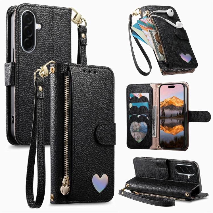 Portafoglio con cerniera a forma di cuore fantasy, custodia per telefono in pelle vegana con cinturino, For Samsung Galaxy M15 5G, For Samsung Galaxy A55 5G, For Samsung Galaxy A35 5G, For Samsung Galaxy S24 Ultra 5G