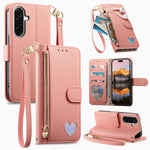 Portafoglio con cerniera a forma di cuore fantasy, custodia per telefono in pelle vegana con cinturino, For Samsung Galaxy M15 5G, For Samsung Galaxy A55 5G, For Samsung Galaxy A35 5G, For Samsung Galaxy S24 Ultra 5G