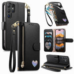 Portafoglio con cerniera a forma di cuore fantasy, custodia per telefono in pelle vegana con cinturino, For Samsung Galaxy M15 5G, For Samsung Galaxy A55 5G, For Samsung Galaxy A35 5G, For Samsung Galaxy S24 Ultra 5G