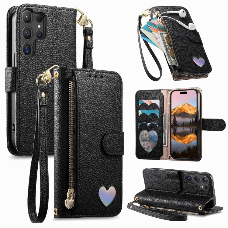 Portafoglio con cerniera a forma di cuore fantasy, custodia per telefono in pelle vegana con cinturino, For Samsung Galaxy M15 5G, For Samsung Galaxy A55 5G, For Samsung Galaxy A35 5G, For Samsung Galaxy S24 Ultra 5G
