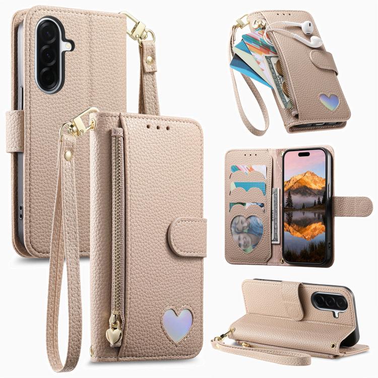 Portafoglio con cerniera a forma di cuore fantasy, custodia per telefono in pelle vegana con cinturino, For Samsung Galaxy A15, For Samsung Galaxy A05s, For Samsung Galaxy A25 5G, For Samsung Galaxy S23 FE 5G
