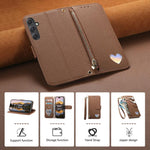 Portafoglio con cerniera a forma di cuore fantasy, custodia per telefono in pelle vegana con cinturino, For Samsung Galaxy A54 5G, For Samsung Galaxy S23 Ultra 5G, For Samsung Galaxy S23+ 5G, For Samsung Galaxy S23 5G