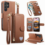 Portafoglio con cerniera a forma di cuore fantasy, custodia per telefono in pelle vegana con cinturino, For Samsung Galaxy A54 5G, For Samsung Galaxy S23 Ultra 5G, For Samsung Galaxy S23+ 5G, For Samsung Galaxy S23 5G