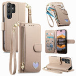 Portafoglio con cerniera a forma di cuore fantasy, custodia per telefono in pelle vegana con cinturino, For Samsung Galaxy A54 5G, For Samsung Galaxy S23 Ultra 5G, For Samsung Galaxy S23+ 5G, For Samsung Galaxy S23 5G