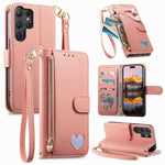 Portafoglio con cerniera a forma di cuore fantasy, custodia per telefono in pelle vegana con cinturino, For Samsung Galaxy A54 5G, For Samsung Galaxy S23 Ultra 5G, For Samsung Galaxy S23+ 5G, For Samsung Galaxy S23 5G