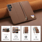 Portafoglio con cerniera a forma di cuore fantasy, custodia per telefono in pelle vegana con cinturino, For Samsung Galaxy S22 Ultra 5G, For Samsung Galaxy S22+ 5G, For Samsung Galaxy S22 5G, For Samsung Galaxy A17