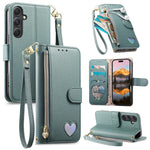 Portafoglio con cerniera a forma di cuore fantasy, custodia per telefono in pelle vegana con cinturino, For Samsung Galaxy S22 Ultra 5G, For Samsung Galaxy S22+ 5G, For Samsung Galaxy S22 5G, For Samsung Galaxy A17