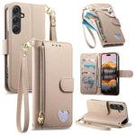 Portafoglio con cerniera a forma di cuore fantasy, custodia per telefono in pelle vegana con cinturino, For Samsung Galaxy S22 Ultra 5G, For Samsung Galaxy S22+ 5G, For Samsung Galaxy S22 5G, For Samsung Galaxy A17